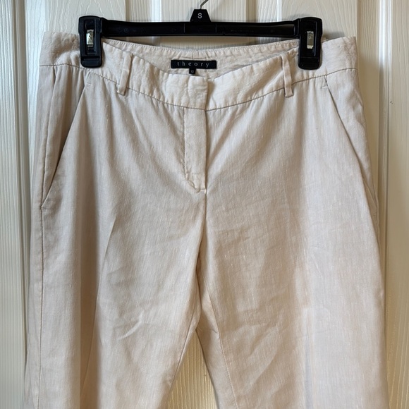 Theory Beige Neutral Linen-Virgin Wool blend straight leg pants size 10 - Picture 2 of 10